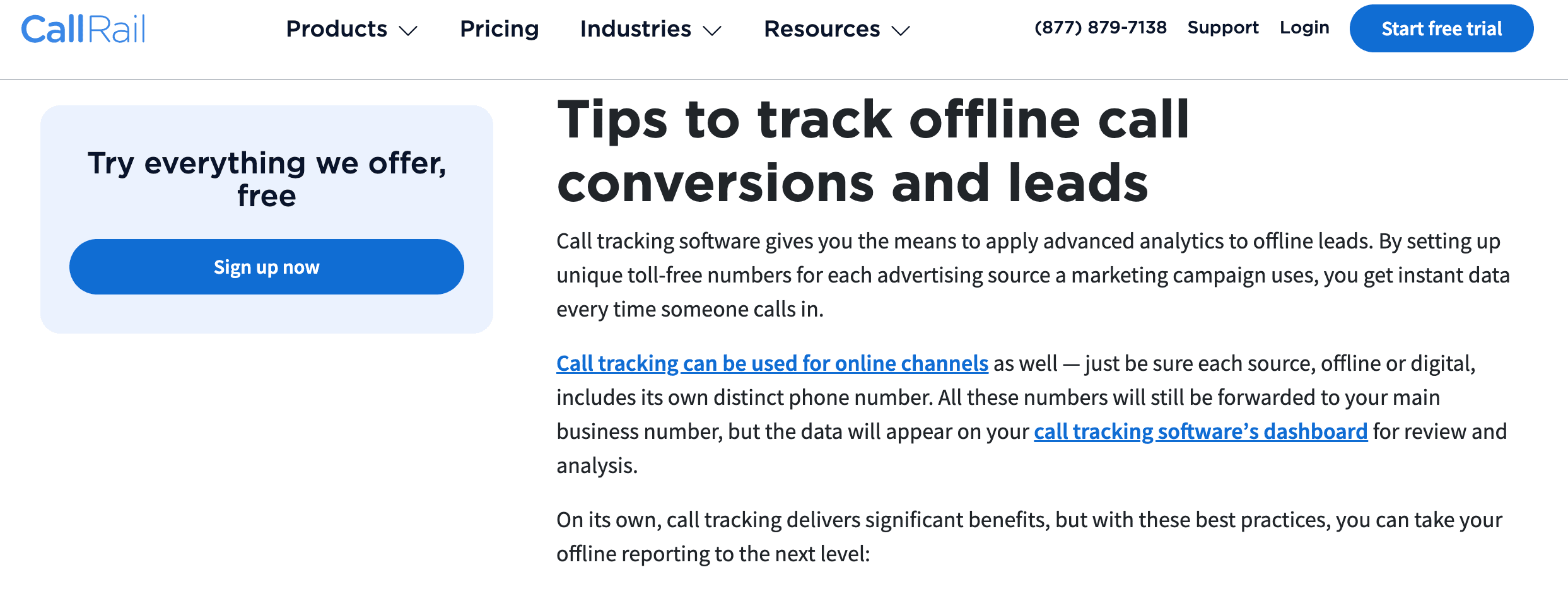callrail offline tracking basic option