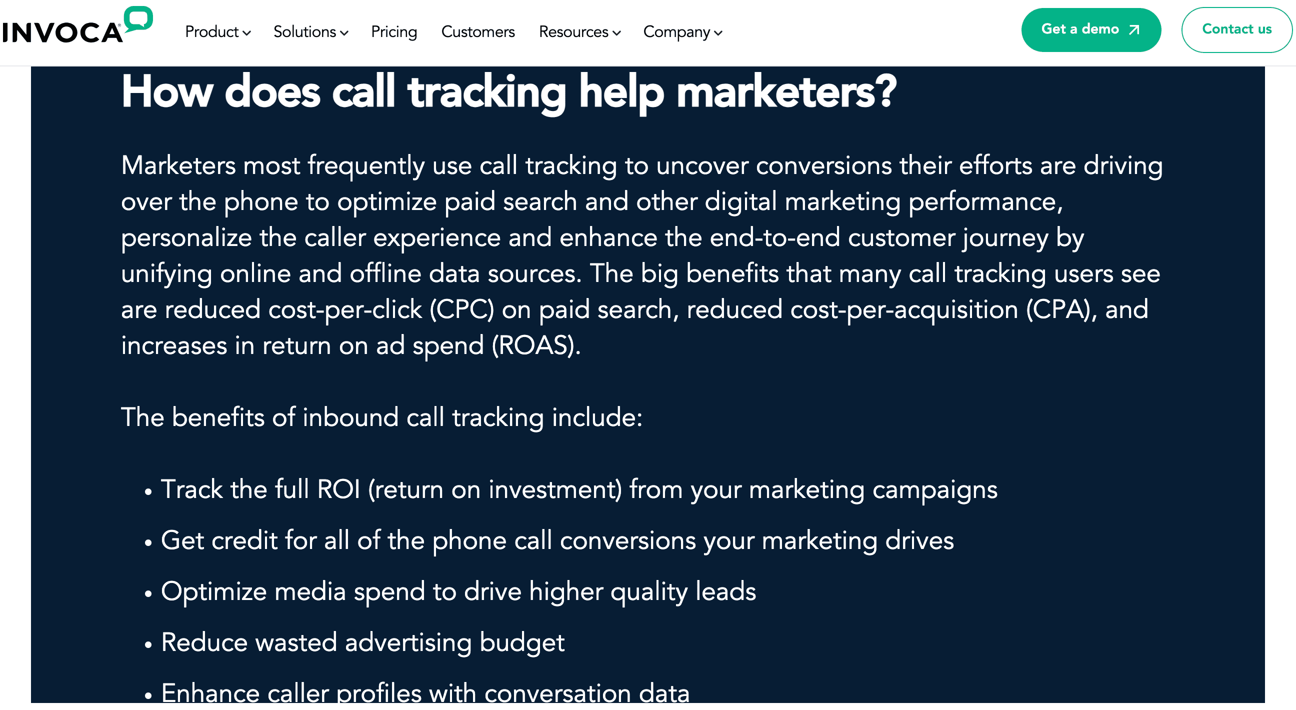invoca online call tracking feature