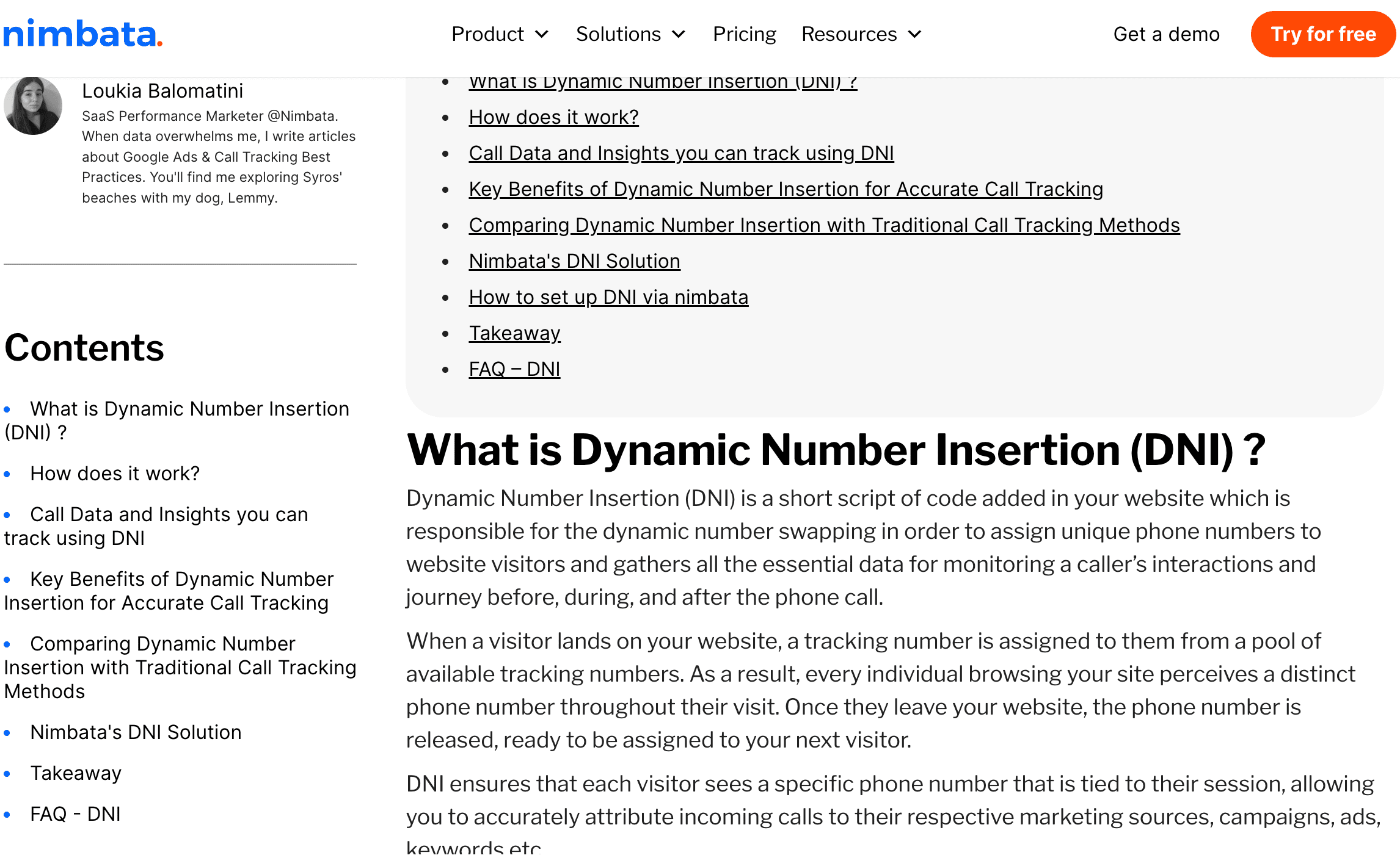nimbata dynamic number insertion