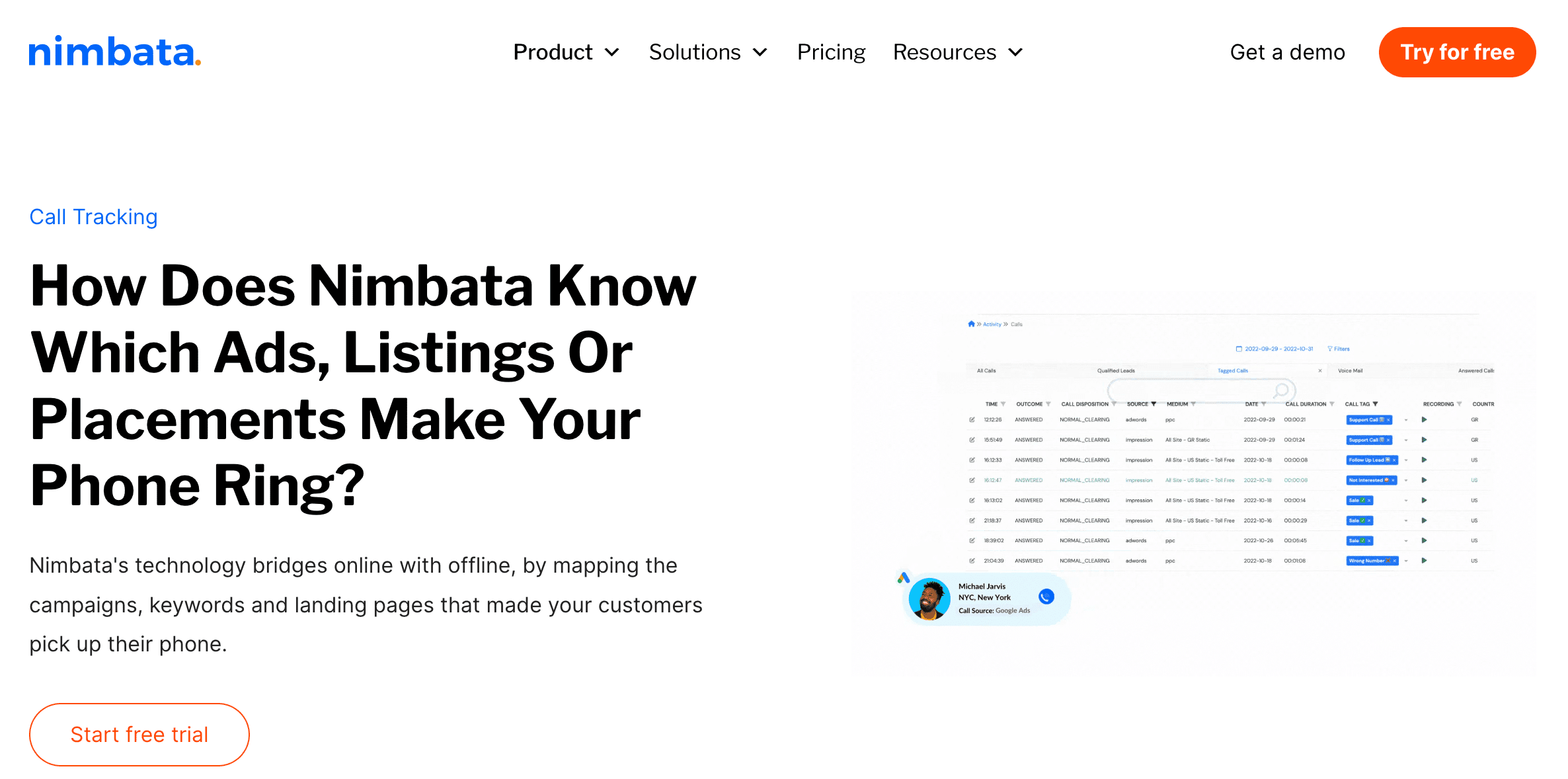nimbata online call tracking basic