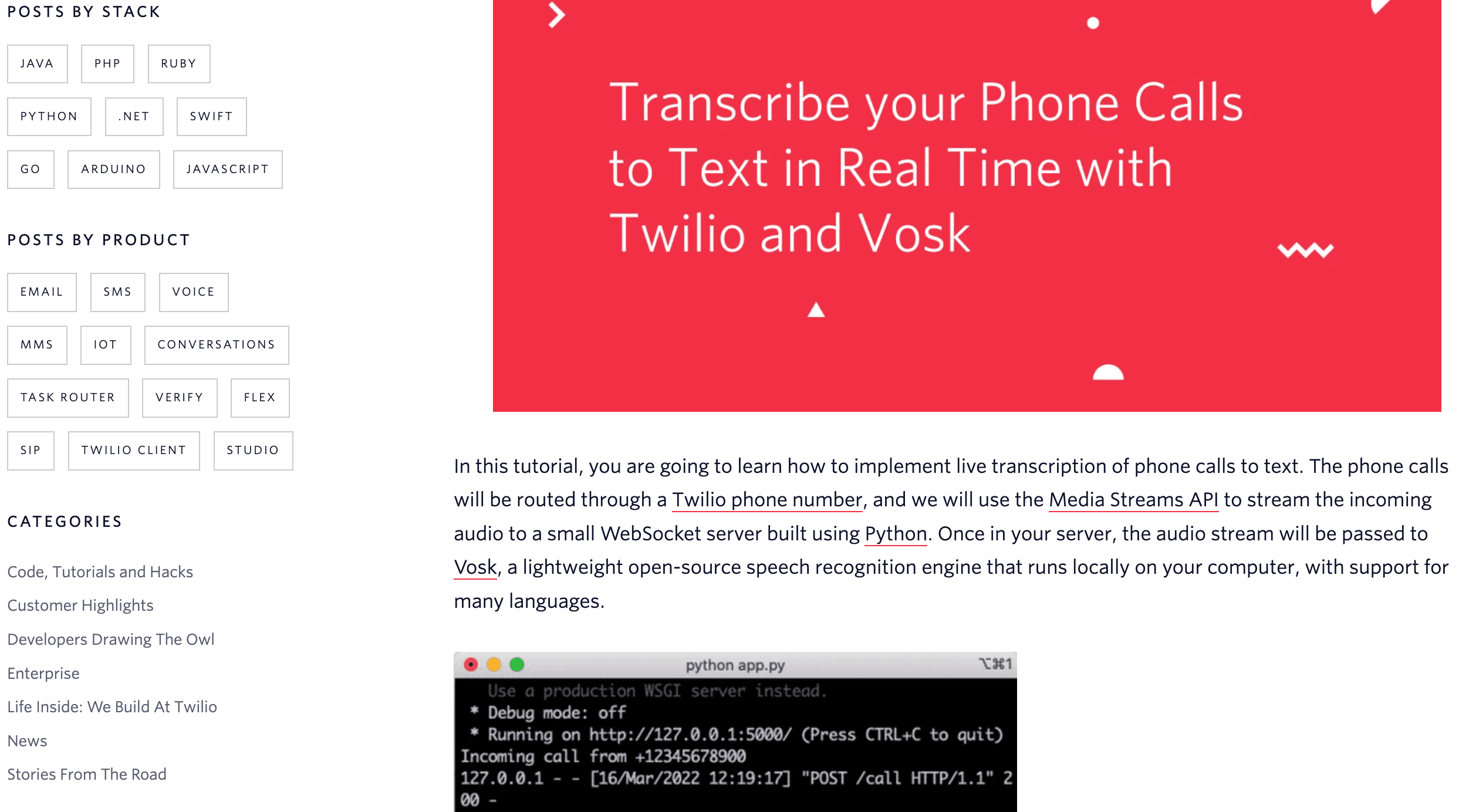 twilio call tracking software with transcription