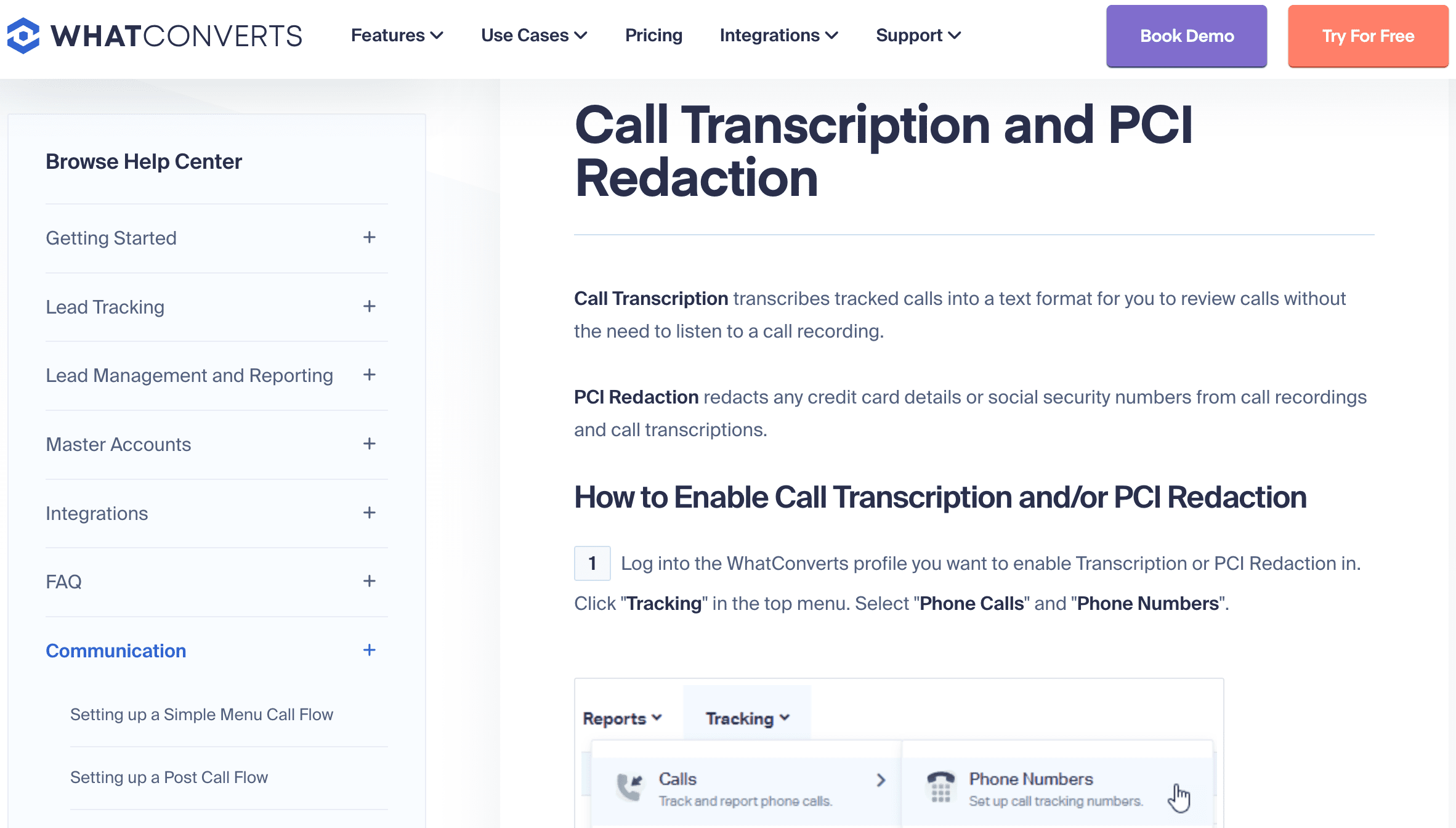 whatconverts call tracking transcription feature